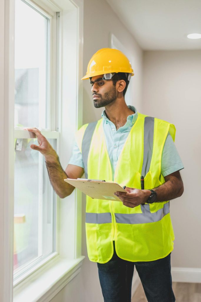 Quality control inspector checking safety certifications