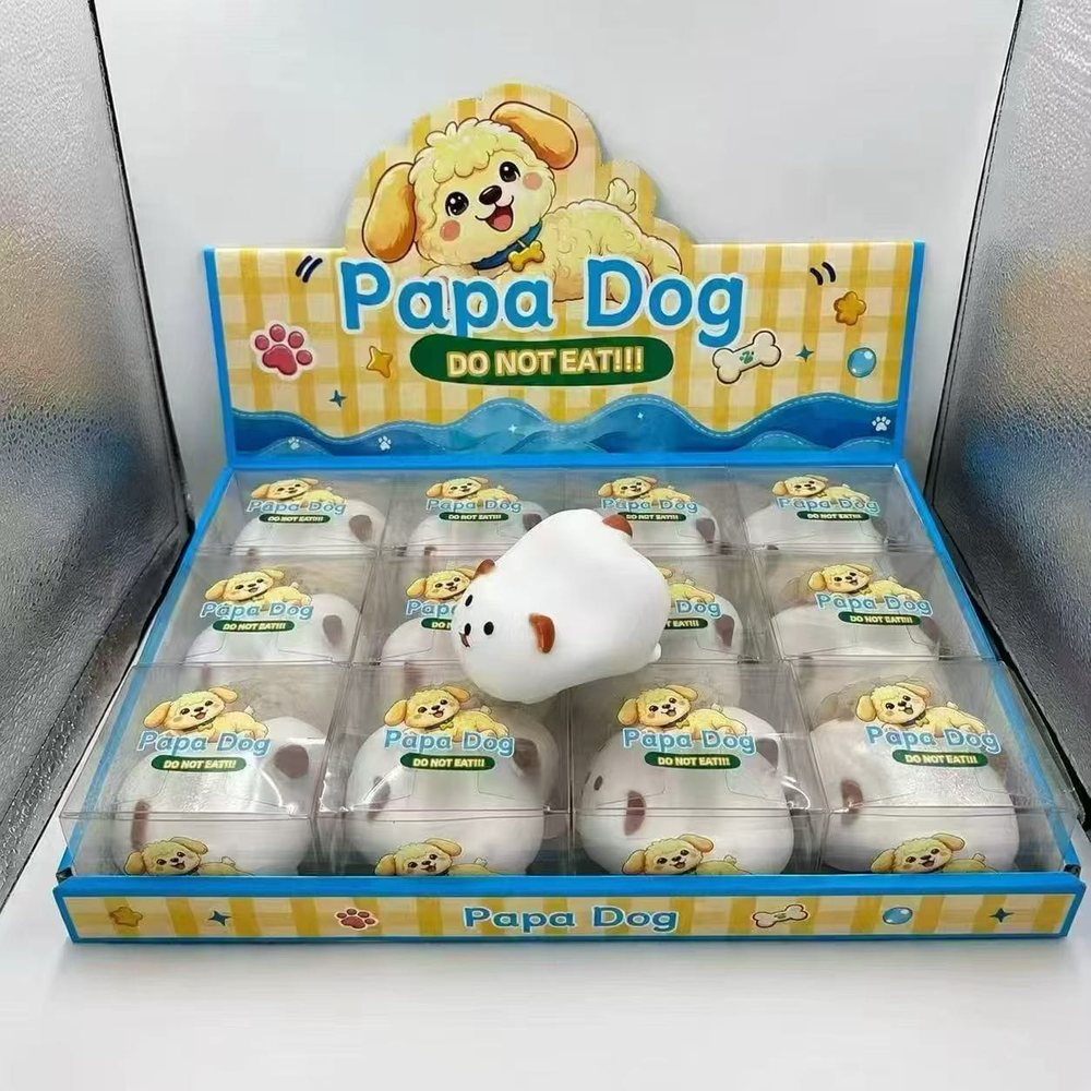 Wholesale Squishy & Fidget Toys | Bulk Squishies, Mochi & Stress Keyboards 8 Wholesale Papa Dog animal mochi squishies in retail display packaging