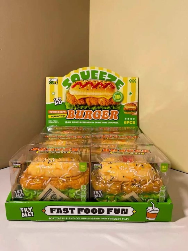 Wholesale Squishy & Fidget Toys | Bulk Squishies, Mochi & Stress Keyboards 19 Wholesale Fast Food Fun burger squeeze toys, 6 piece display box