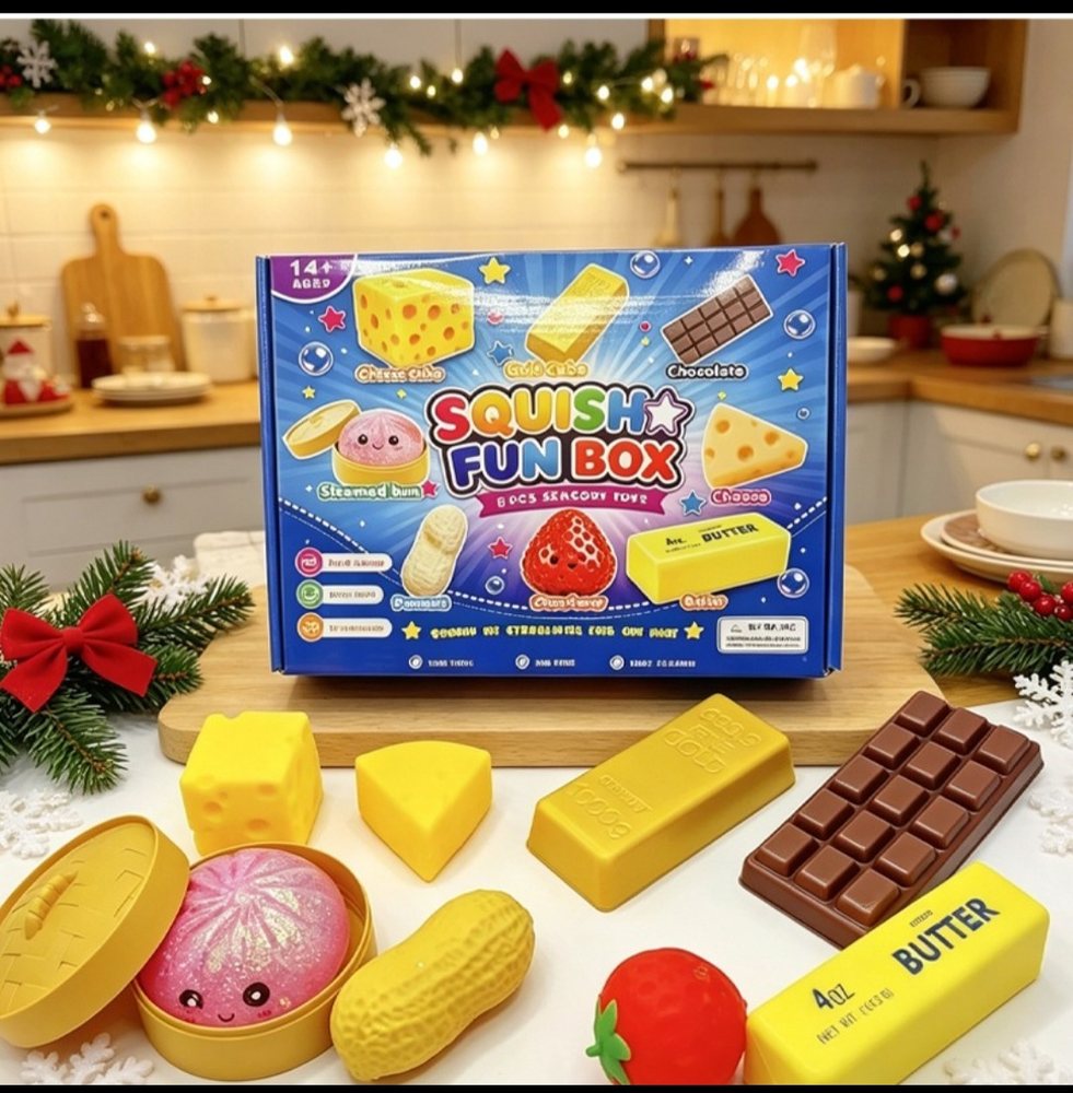 Wholesale Squishy & Fidget Toys | Bulk Squishies, Mochi & Stress Keyboards 17 Wholesale Squish Fun Box with chocolate, cheese and butter food squishies