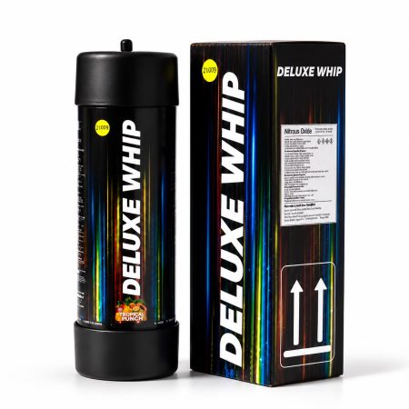 Deluxe Whip 2100g Cream Charger Cylinder — Full Pallet of 168 Cylinders 8 Deluxe Whip 2100g Tropical Punch nitrous oxide cylinder with printed carton, supplied by the full pallet