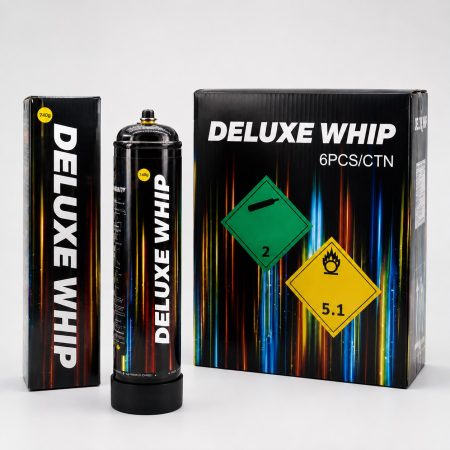 Deluxe Whip 740g Cream Charger Cylinder — Full Pallet of 432 Cylinders 7 Deluxe Whip 740g nitrous oxide cream charger cylinder with retail carton, supplied by the full pallet